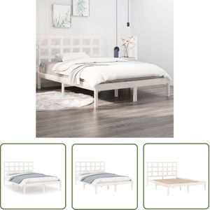 The Living Store Bedframe Grenenhout - Wit - 205.5 x 125.5 x 31 cm - Geschikt voor 120 x 200 cm matras - Multiplex lattenbodem - Montage vereist