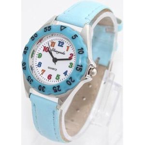 Kinderhorloge licht blauw -analoog - kunstlederen band - 30 mm - I-deLuxe verpakking