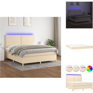 vidaXL Boxspring - Crème - 203 x 180 x 118/128 cm - Verstelbaar hoofdbord - LED-verlichting - Pocketvering matras - Huidvriendelijk topmatras - Inclusief montagehandleiding - Bed