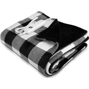 Navaris XXL elektrisch poncho deken - Met 3 warmtestanden, timer en automatische uitschakeling - Wasbaar warmtedeken van 130 x 180 cm - Zwart/wit