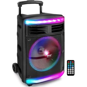 Pyle Bluetooth Luidspreker - Draagbare Speaker met Wielen - 600W -Oplaadbare Batterij - Partyverlichting - MP3, USB, SD-Kaartlezer