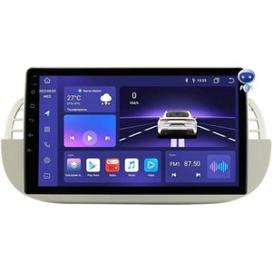 9 Inch Touch Screen Autoradio Compatibel met FIAT 500 2007-2014 met Carplay/Android Auto 8-Core UPC 4+32GB DAB Autoradio Adapter WiFi 4G Mirror Link (Wit)