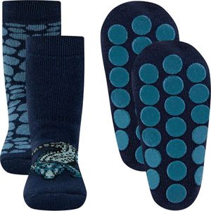 Ewers Antislipsokken - 2-Pack - Donkerblauw & Krokodil - Donkerblauw & Schubben - Antislipnoppen-18/19
