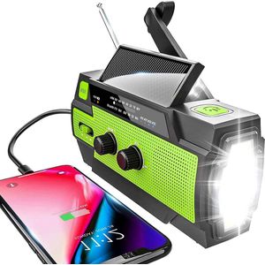 oCreon Solar Radio AM/FM - Noodradio 4000mAh USB Oplaadbaar - LED Zaklamp - SOS Alarm - Dynamo (Groen)