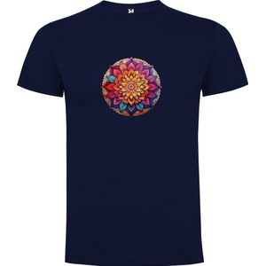 Donker Blauw T-Shirt met “Kleurrijke mooie Mandala “ Print Full Color Maat S
