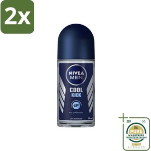 Nivea - Deo Roll-On - Men - Cool Kick FM - Anti-Transpirant - 50 ml - Voordeelverpakking - 2 stuks - Anti-transpirant - Zweetbestendig