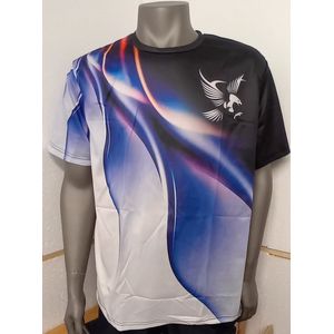 T-shirt polyester Maat S Blauw met sierijke witte vogel