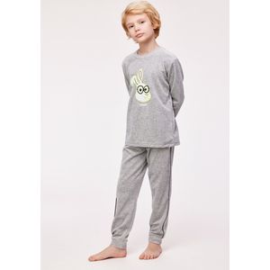 Woody pyjama velours jongens/heren - lichtgrijs - haas - 232-10-PLC-V/128 - maat 152