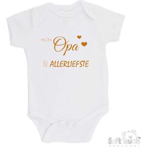 100% katoenen Romper ""Mijn opa is de allerliefste"" Unisex Katoen Wit/tan Maat 68/74