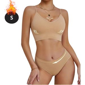 Nivard Lingerie Set Zonder Beugel - Zonder Bandjes - Push-up Bh's - Comfort Beha - Comfortabel - BH - Beige - Maat S