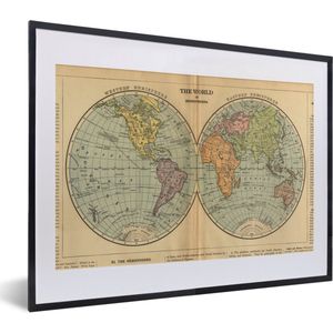 Fotolijst incl. Poster - Antieke wereldkaart westelijk en oostelijk halfrond - 40x30 cm - Posterlijst
