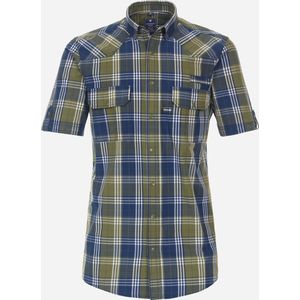 Redmond comfort fit overhemd - korte mouw - popeline - groen geruit - Strijkvriendelijk - Boordmaat: 45/46