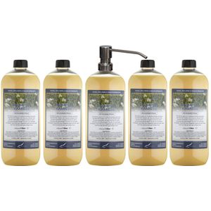 Shampoo Kamille - 1 liter (transparant) - 5 stuks - met zilveren pomp - Voordeelverpakking - Haarverzorging