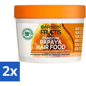 2 x Garnier - Fructis Hair Food Papaya - 3-in-1 Haarmasker - Beschadigd Haar - 400 ml - Haar Masker - Papaya - Beschadigd Haar - Haar Herstel - Voedend Masker