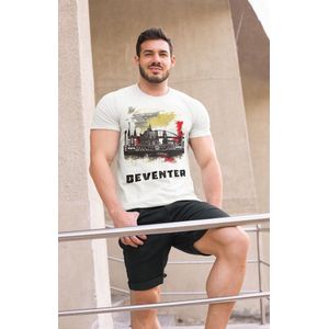 Heren T-shirt Deventer Skyline – Supporters Editie – Wit – Stadsliefde & Stijl Maat 3XL
