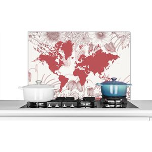 Spatscherm keuken 90x60 cm - Kookplaat achterwand Wereldkaart - Roze - Wit - Muurbeschermer - Spatwand fornuis - Hoogwaardig aluminium