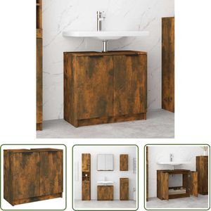 The Living Store Badkamerkast 64,5x33,5x59 cm bewerkt hout gerookt eikenkleurig - Badkamerkast - Badkamer Accessoires - Houten Badkamerkast - Vintage Badkamerkast - Klassiek Badkamermeubel