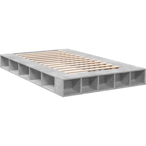 vidaXL - Bedframe - bewerkt - hout - betongrijs - 140x190 - cm