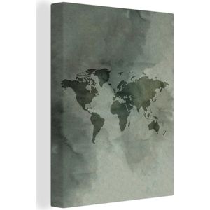 Wanddecoratie Wereldkaart - Aquarelverf - Grijs - Canvas - 30x40 cm