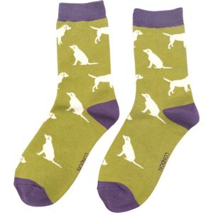 Miss Sparrow dames sokken labradors - mosterdgeel - soken met honden - bamboe sokken - honden print - leuke sokken - grappige sokken