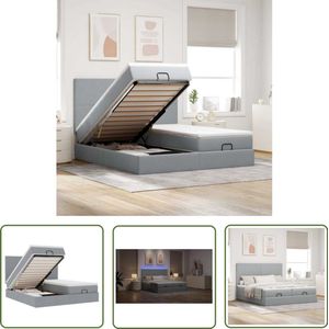 The Living Store Ottoman bed met matrassen en LED's 200x200cm stof lichtgrijs - Ottoman Bed - Boxspring Bed - Tweepersoons Bed - Led Lamp - Slaapcomfort