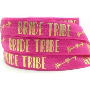 10-delige elastische armbanden set Bride wit en Bride Tribe hot pink - vrijgezellenfeest - trouwen - bride to be