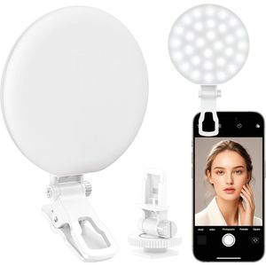 60 LED Ringlamp - Oplaadbare Selfie Lamp met Voor- en Achter Clip - 2500-6500K Draagbare Telefoonverlichting - Verstelbare 3 Lichtmodi voor iPhone, iPad, Tablet, Laptop - CRI97+ - 90g (Wit)
