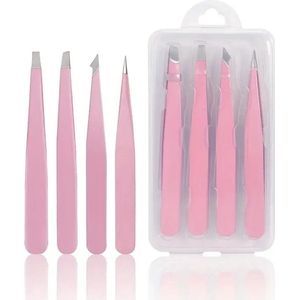 WiseGoods Premium Precisie Pincet Set - Haartrimmer - Wenkbrauw Trimmer - Verzorging Wenkbrauwen - Beauty Accessoires - 4st Roze