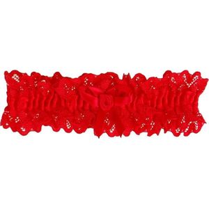 Kousenband rood kant met strikje en roosje
