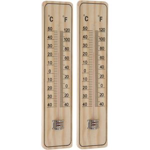 Set van 2x stuks binnen/buiten thermometers hout 22,5 x 5 cm - Temperatuurmeters