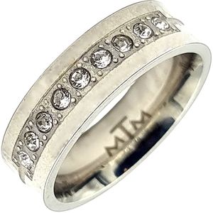 Tesoro Mio Michel – Ring met zirkonia steentjes - Vrouw - Edelstaal in kleur zilver – 16 mm / maat 50 - Zilverkleurig