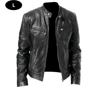 Bovista Leren Jas - Leather Jacket - Lederen Jas - Bomberjack - Pilotenjack - Blazer - Biker - Motorjas - Motormuis - Heren - Zwart S