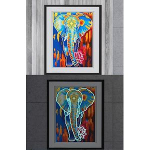 Diamond Painting Pakket - Glow in the Dark - Olifant met Lotus - 26x26 cm - Complete Set - Volledige Bedekking - Ronde Steentjes