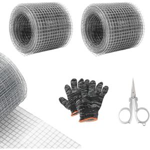 2 Rolls of Wire Mesh, Wire Mesh, 10 cm x 6 m, Fine Mesh Size 7 mm, Vole Mesh, Aviary Wire, Mouse Grid for Stopping Rats, Filling Holes, Raised Flower Beds, with Gloves