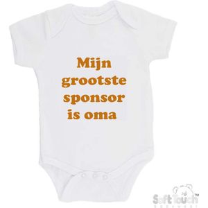 100% katoenen Romper ""Mijn grootste sponsor is oma"" Unisex Katoen Wit/tan Maat 56/62