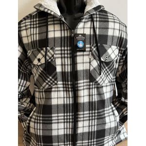 Houthakkers vest met capuchon - Houthakkersvest - Capuchon - Muts - Blouse - Teddy - Ritssluiting - Rits - Maat M - Zwart - Wit - Grijs - Flanel - Thermo - Vest