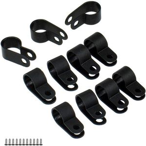 100 Pack Nylon R-Type Cable Clip Clamp with Screws - Mounting Fastener for Power Cable Drop Wire - Automotive Home Office Lighting Speaker Wire Organizer - Black