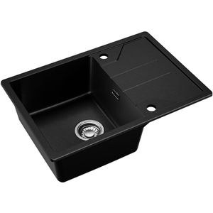 DERW MAX Spoelbak Keuken 65x45CM - Spoelbak Graniet - Spoelbakken Keuken Opbouw - 80% Kwarts Zand Keuken Spoelbak - Zwart