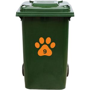 Kliko Sticker / Vuilnisbak Sticker - Hondenpoot - Nummer 9 - 18x16,5 - Oranje