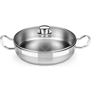 BRA Profesional | Rotisseriepan met glazen deksel 26 cm, roestvrij staal 18/10, zonder antiaanbaklaag, volledige inductie, compatibel met alle soorten fornuizen, inclusief inductie