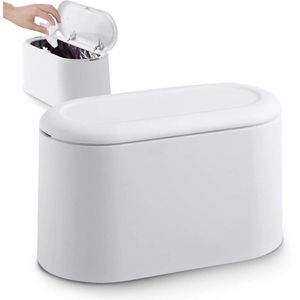 JGS ® Stijlvolle Mini Tafelafvalbak met Poppendeksel voor Kantoor en Badkamer - Wit