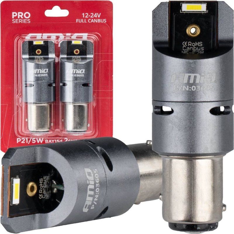 AMiO - LED CANBUS PRO serie - BAY15D P21/5W - Wit - 12/24V - 2x1860SMD - Met Ventilator