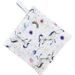 World of Mies - speendoekje unicorn - babyverzorging - hydrofiel en wafelstof - handgeschilderd design door Mies