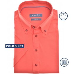 Ledub slim fit overhemd - korte mouw - koraal oranje tricot - Strijkvriendelijk - Boordmaat: 45