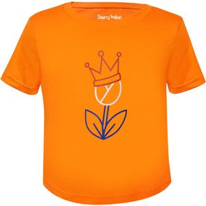 Oranje T-shirt kinderen Tulp & Kroontje | Koningsdag | Holland | EK-WK-Olympische Spelen | Oranje | Kind 4-5 jaar | Maat 110