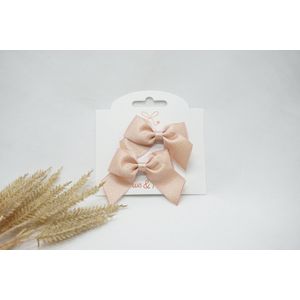 Haarstrikken Satijn Metallic Mini tied - Parel roze - Haarclip - Set - Glitter - Baby shower - Bows and Flowers
