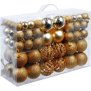 Christmas Gifts Kerstballen Set Goud - 100 Kunststof Kerstballen - Verschillende Afwerkingen - Ø 3/4/6 cm
