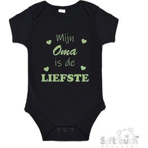 100% katoenen Romper ""Mijn Oma is de liefste"" Unisex Katoen Zwart/sage green (saliegroen) 62/68