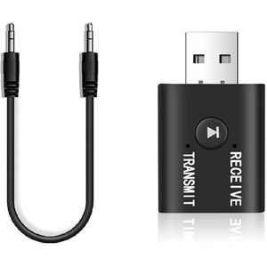 USB Bluetooth 5.0 Transmitter & Receiver - Draadloze Zender/Ontvanger met 3.5mm Jack AUX Kabel - Voor PC, TV, Speaker en Auto - zwart
