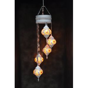Hanglamp multicolour  glas mozaïek 5 bollen Turkse Oosterse Crèmewit Marokkaanse kroonluchter